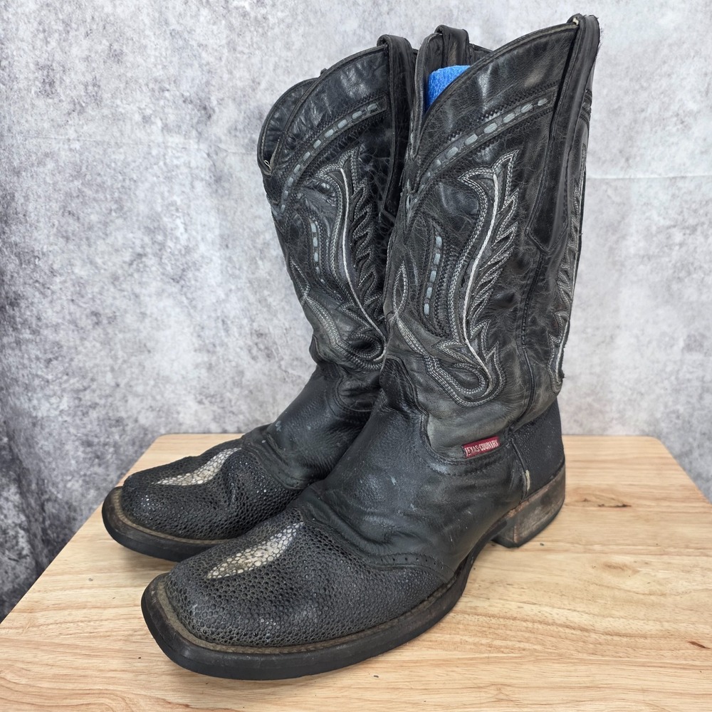 Texas Country Cowboy Boots Men 11 Black Stingray Leather Western Rodeo Will Onyx - Picture 6 of 12